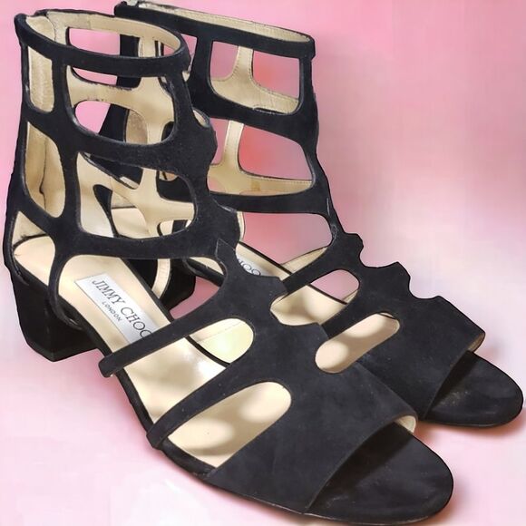 Jimmy Choo Black Parisian Baddie Suede Ren 35 Gladiator - Picture 2 of 13